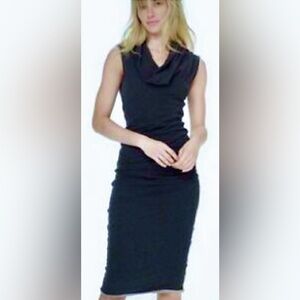 NWT Standard James Perse Cowl Neck Tuck Sleeveless Midi Dress in Midnight Green